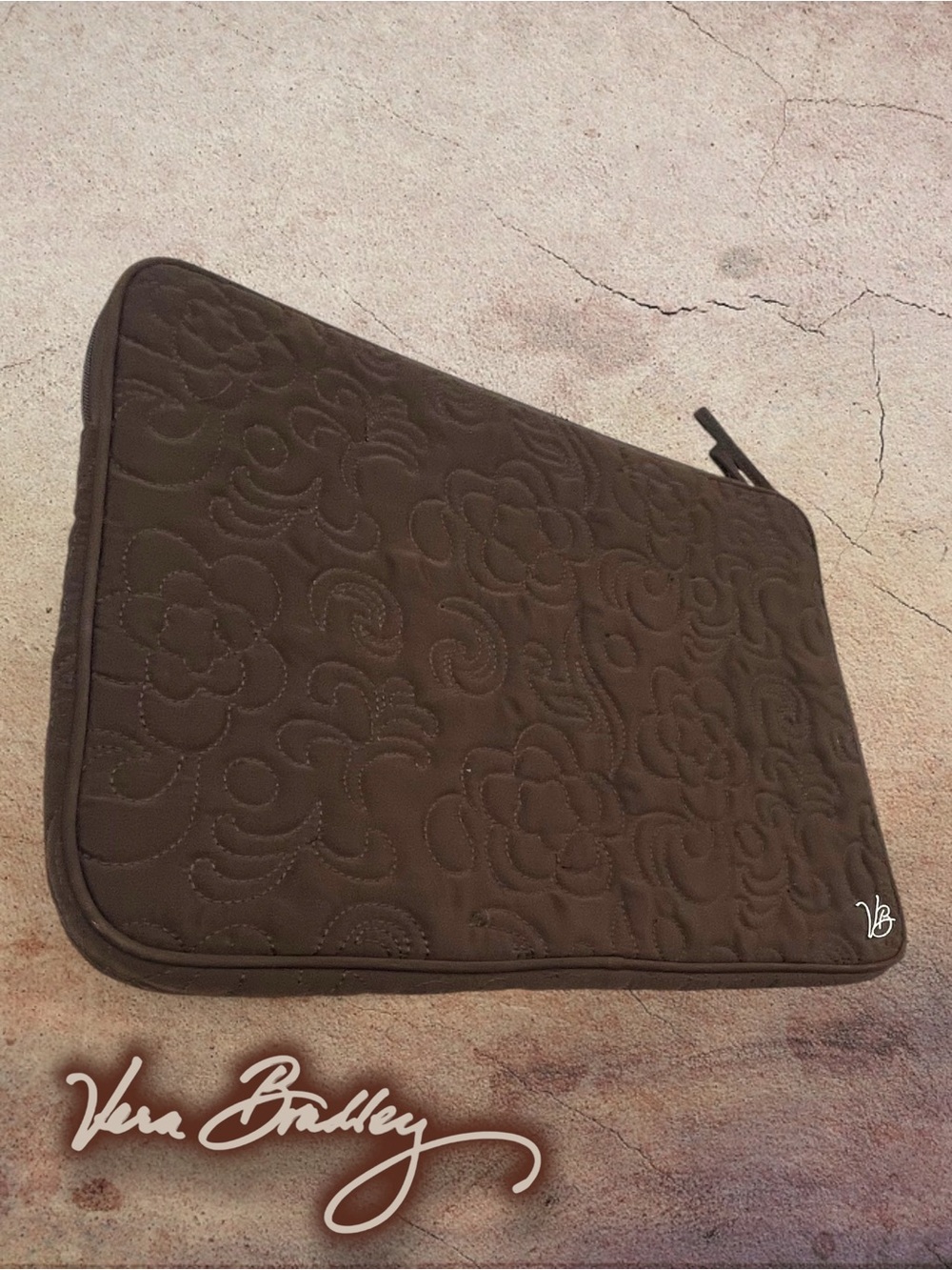 Vera Bradley Quilted Laptop Sleeve Case Chocolate Brown Floral 11.75" x 17"